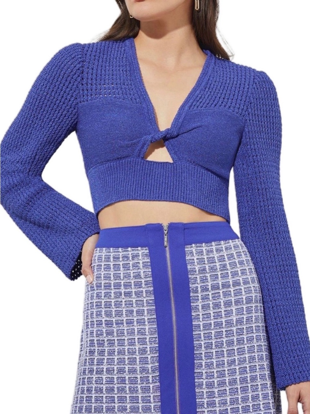 NWT Ming Wang Twist Front Open Knit Crop Top.  Size Large